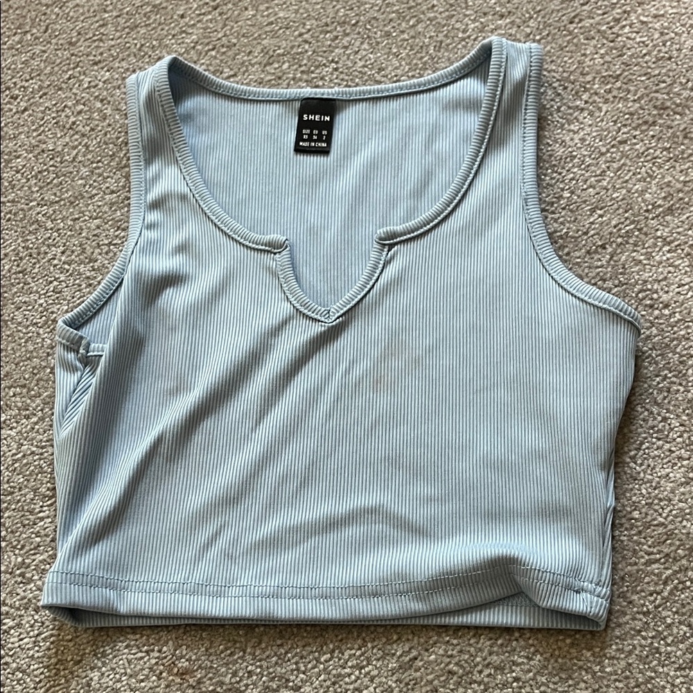 SHEIN Sky Blue Ribbed Tank Top